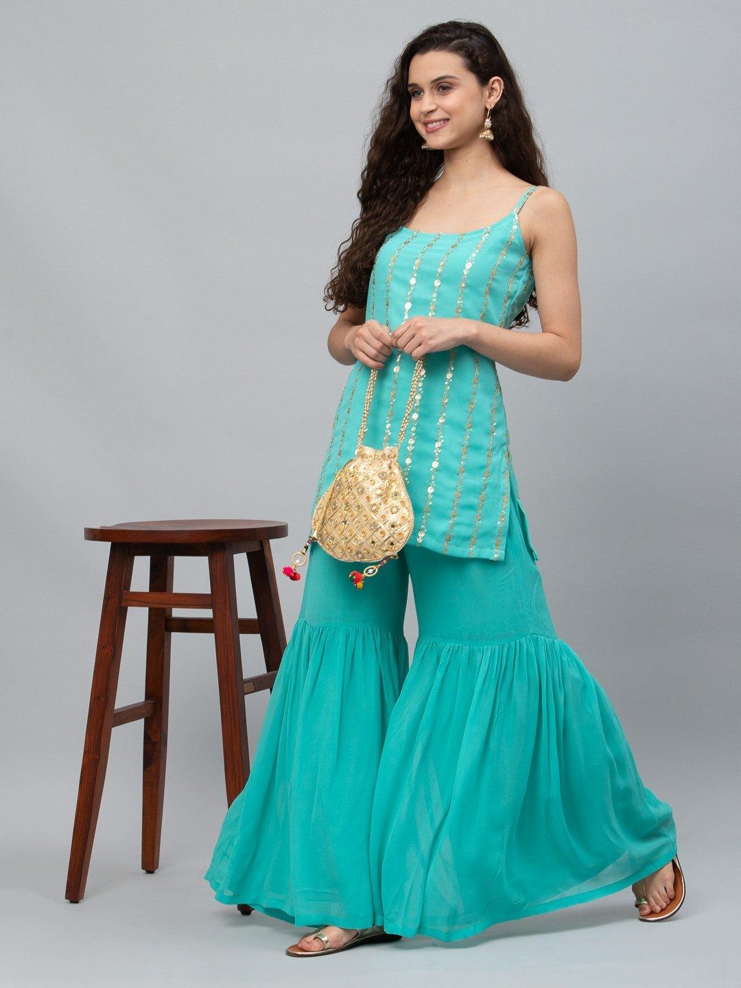 Green & Firozi Neer Kurta Set
